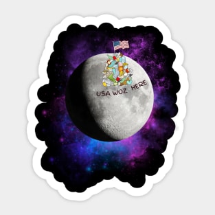 USA WOZ HERE trash on the moon Sticker